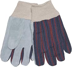 Memphis Clute Pattern Leather Palm Gloves with Knit Wrist, Red/Gray, Large, 12 Pairs