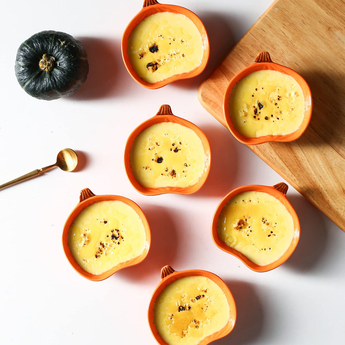 Yeexoxow Pumpkin Bowls, 6 Ounce Ceramic Ramekins, Set of 6, Orange