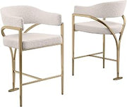Boucle Fabric Counter Stools with Gold Iron Chrome Base