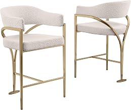 Boucle Fabric Counter Stools with Gold Iron Chrome Base