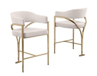 Boucle Fabric Counter Stools with Gold Iron Chrome Base by Best Quality Furniture – Iron, Gold, Model CH307