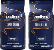 Lavazza Super Crema Whole Bean Coffee, Medium Espresso Roast, Arabica and Robusta Blend, 2.2 lb Bag (Pack of 2)