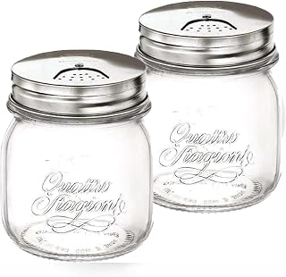 Bormioli Rocco Quattro Stagioni Mason Jar with Salt Shaker Lid - ClearSilver, Set of 2
