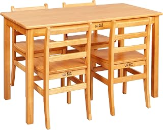 ECR4Kids 24in x 48in Rectangular Hardwood Table with 28in Legs and Four 16in Chairs, Kids Furniture, Honey, 5-Piece