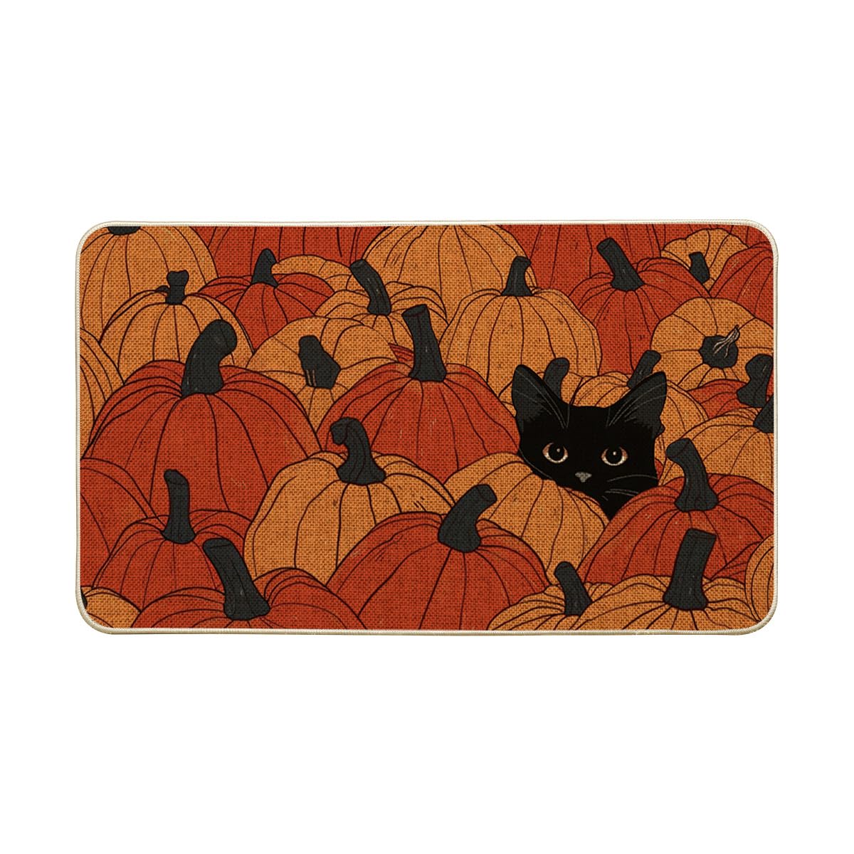 Artoid Mode Black Cat Pumpkin Doormat, 17 x 29 Inch, Orange