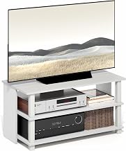 Furinno Sully TV Stand, 3-Tier Rectangular Entertainment Center with Shelf, TV Console for TV up to 40 Inch, Open Frame for Cable Management, for Living Room, Bedroom, White