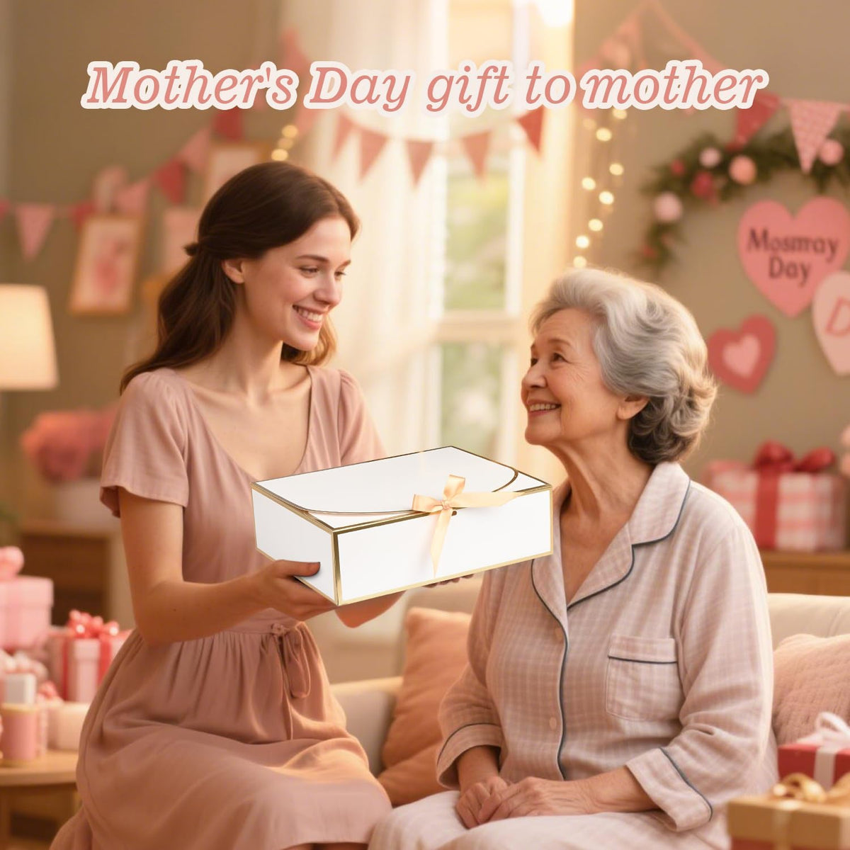 WLUSEAXI Gift Boxes with Lids, 10 Pack, White with Gold Accents
