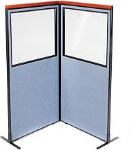 Global Industrial 36-1/4"W x 73-1/2"H Deluxe Freestanding 2-Panel Corner Divider with Partial Window, Blue