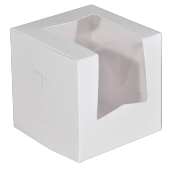 Southern Champion Tray 23033 Paperboard White Lock Corner Window Bakery Box – 4" Length x 4" Width x 4" Height (Case of 200)
