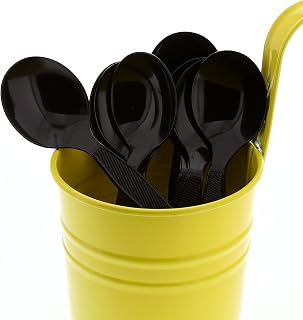 AmerCareRoyal Medium-Heavy Weight Unwrapped Disposable Polystyrene Plastic Soup Spoons for Restaurants and Catering, Black, Pack of 1000