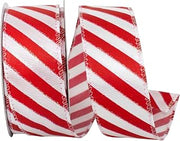 Reliant Ribbon Candy Cane Iridescent Stripe Value Wired Edge Ribbon, Red/White
