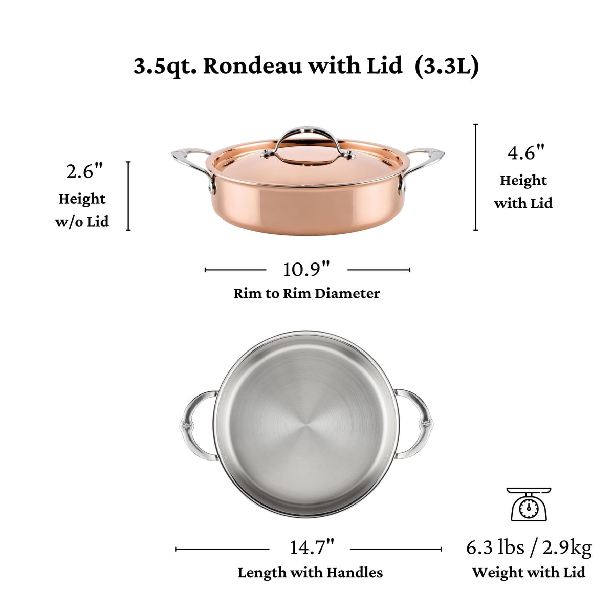 CopperBond® Aura™ 3.5-Quart Professional Copper Covered Braiser/Sauteuse by Hestan – 3.5 Quarts, Copper, Model 31843