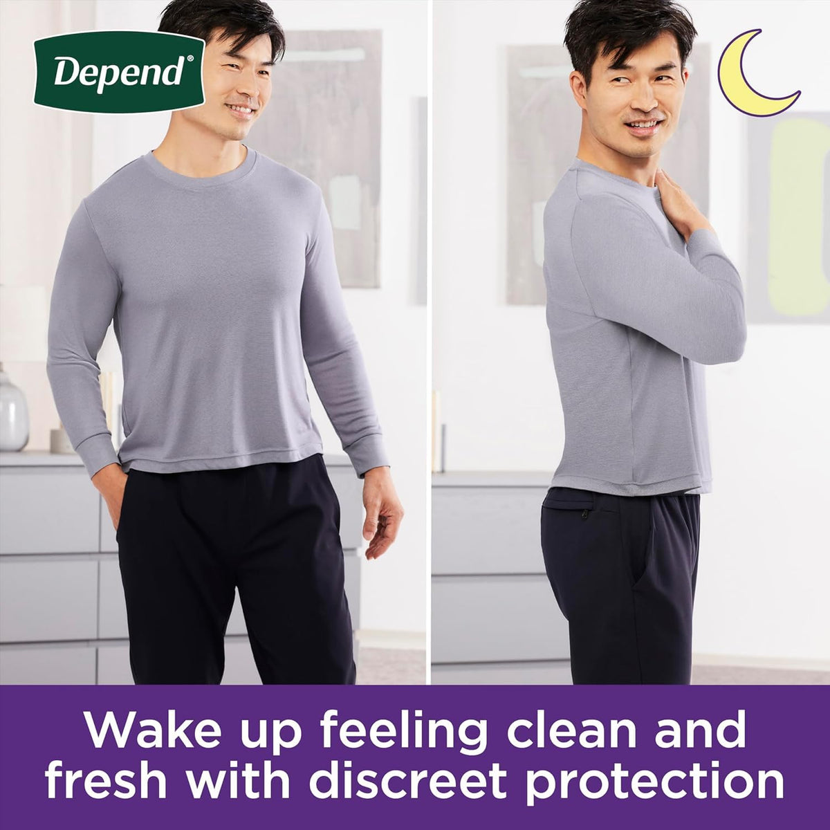 Depends Mens Overnight Underwear – Large (Pack of 14), Lycra, Grey