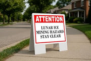 Lunar Ice Mining Hazard Stay Clear Attention Folding Coroplast A-Frame Double-Sided 23in x23in