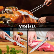 MOSFiATA Carving Knife and Fork Set, 8 Inch Blade with 7 Inch Fork, Silver