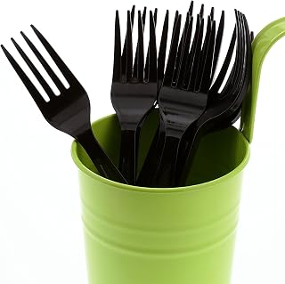 AmerCareRoyal Heavy Weight Unwrapped Disposable Polystyrene Plastic Forks for Restaurants and Catering, Black, Pack of 1000