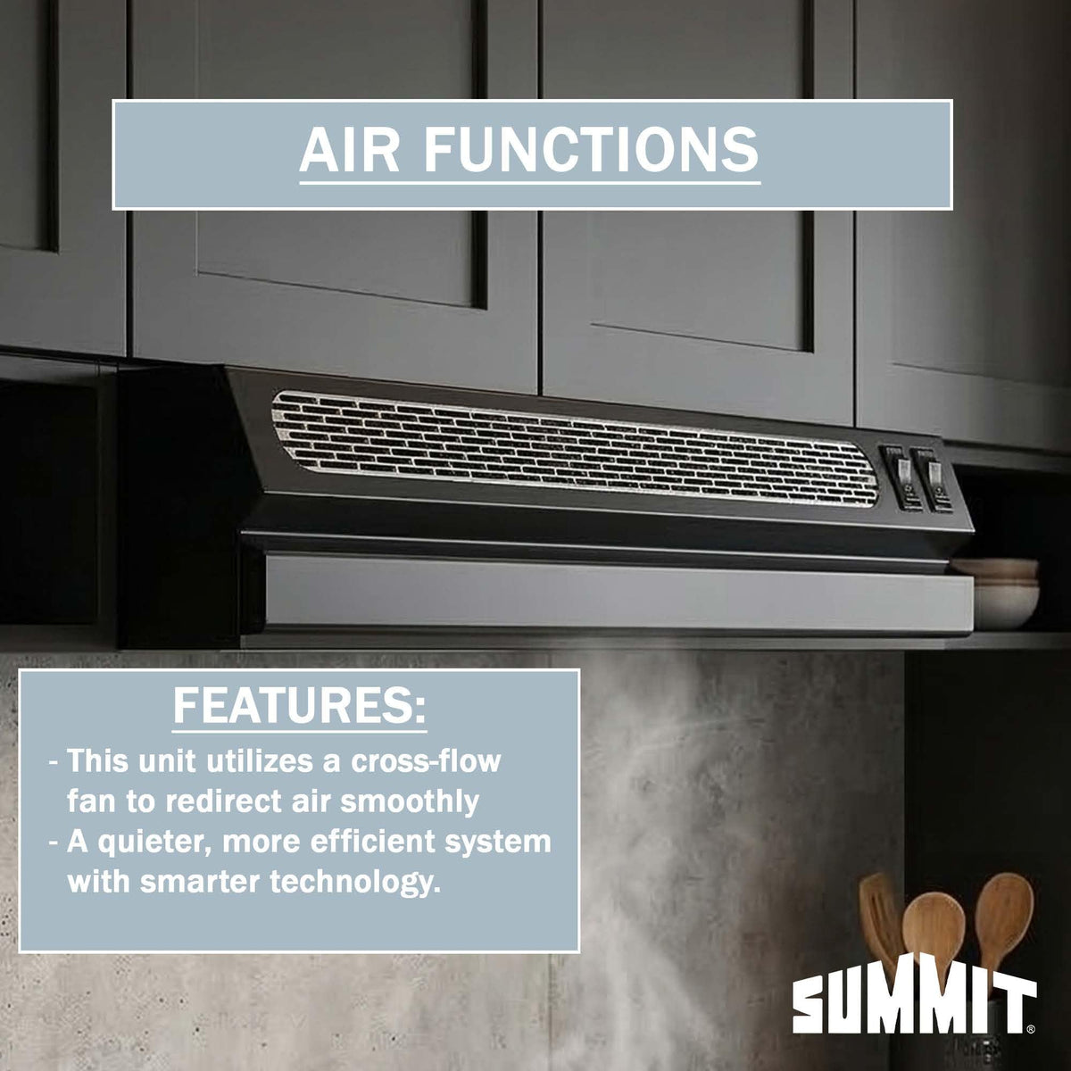 Summit 20” Range Hood Recirculating by Summit Appliance – 20 Inch, Stainless Steel, Black, Model HRTX20B