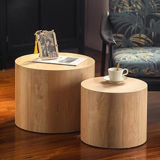 Nesting Coffee Table & Coffee Tables for Living Room, Mesa de Centro | Round nesting coffee table set of 2, MDF waterproof & wear-resistant, no assembly required, suitable for small living ro