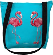 Betsy Drake TY084TM 16 x 16 in. Flamingos on Turquoise Tote Bag - Medium