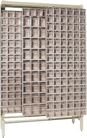 QUANTUM STORAGE SYSTEMS Quantum QS-305306-52IV Standalone Shelving Slider System with (9) QTB305 and (43) QTB306 Ivory Tip Out Bins for Warehouse Distribution | 2000 lbs Capacity | 48"W x 18"D x 77"H, Ivory, Carbon Steel