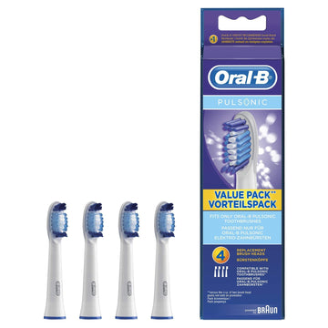 Braun SR32-4 Pulsonic Value Pack Replacement Brush Heads 1Pack by Oral-B – 4 Count (Pack of 1), Plastic, White, Pack of 4, Model 4210201852544