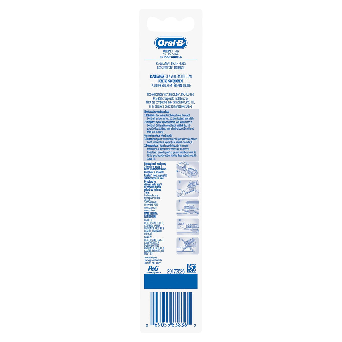 Deep Clean Battery Powered Toothbrush Replacement Brush Heads Refill by Oral-B – 1 Count (Pack of 2), Nylon, White, Pack of 2, Model 3742786