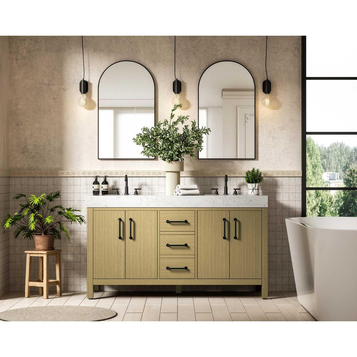Nathan Bathroom Vanity Honey Brown by Lighting Design – Wood, Honey Brown, Model VF60660DMHB