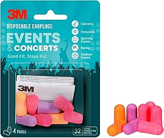 3M Disposable Earplugs Events & Concerts, 4 Pairs (8 Total Plugs), Noise Reduction Rating (NRR) 32 dB, Good Fit, Stays Put, Soft & Smooth Ear Plug Design, Easy To Insert & Remove (EPEC-4BC-SIOC)
