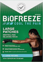 Biofreeze Large Pain Relief Patches, Menthol Pain Patches for Lower Back, Neck, Knee, & Shoulder, Comfortable & Flexible Fabric Stays in Place, 12 ct
