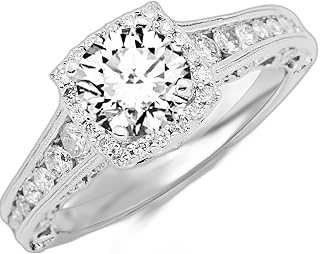 1.75 Carat Round Cut Designer Halo Channel Set Round Diamond Engagement Ring with Milgrain (K Color, I2 Clarity)