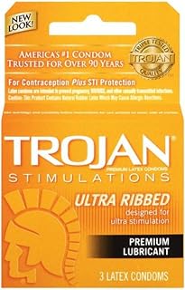 TROJAN Stimulations Ultra Ribbed Lubricated Condom, 3 Count