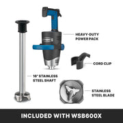 EvolutionX Immersion Blender with 25-Gallon Capacity by Waring – 16", 25.0 gallons, Stainless Steel, Model WSB600X
