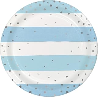 Creative Converting Blue and Silver Celebration Dessert Plates, 8 ct