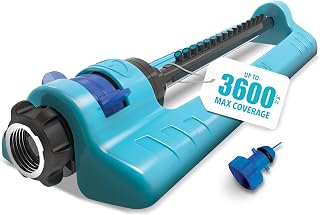 Aqua Joe Oscillating Sprinkler with Adjustable Spray, 16 Clog-Resistant Nozzles, Metal Base & 3600 Square Foot Coverage, Compatible with Garden Hoses