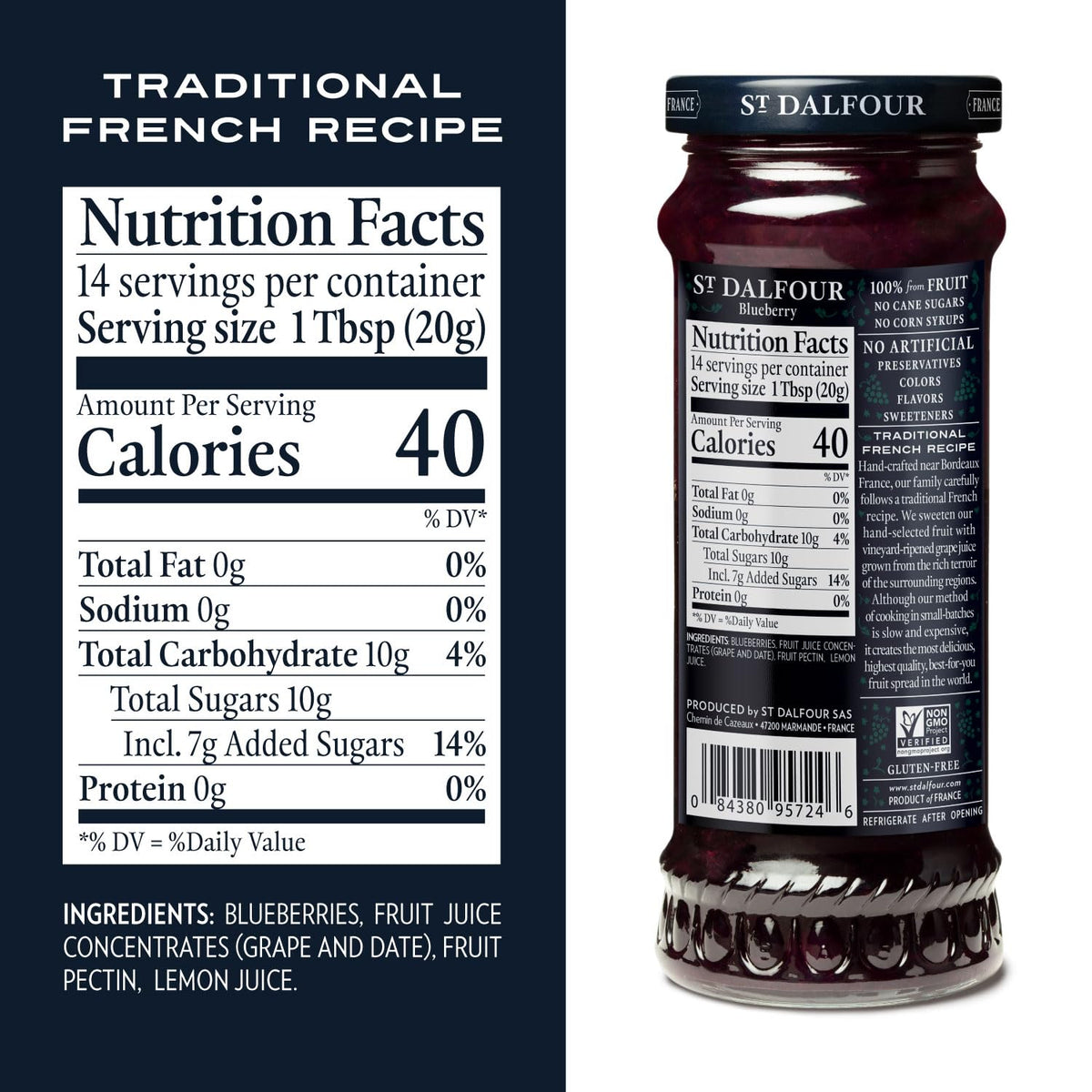 Blueberry Fruit Spread - 10oz - 100% from Fruit by ST. DALFOUR – 10 Ounce (Pack of 6), Pack of 6, Model 95724
