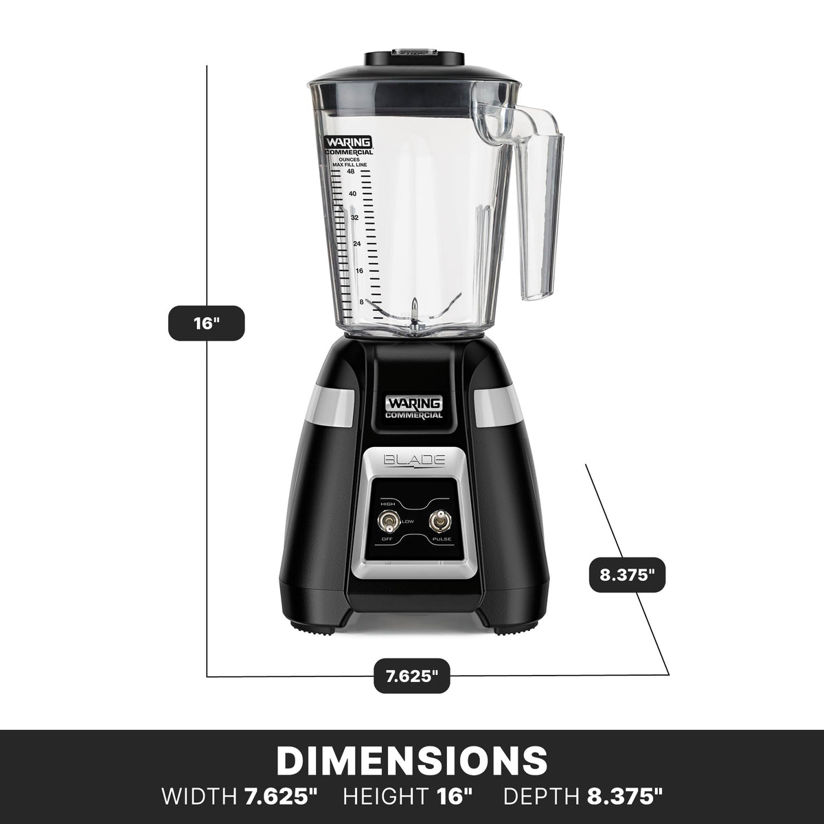 Blade Blender with 48 oz Copolyester Jar & Toggle & Pulse by Waring – 48 Ounces, 48.0 fluid_ounces, Stainless Steel, Black, Model 5610-BB300E