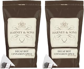 Harney & Sons Decaffeinated Hot Cinnamon - Ceylon Black Tea with Three Types of Cinnamon,Orange Peel and Sweet Cloves - Sachet Bag,50 Count (Pack of 2)