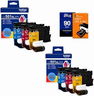 Brother Genuine LC501XL3PK 2-Pack High Yield Color Ink Cartridges (CMY x2), for MFC-J1260DW, MFC-J1360DW, MFC-J1410DW, Bundle with Deco Essentials Printer eBook