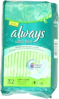Always Ultra Thin Unscented Pads with Wings, Long/Super, 32 Count (Pack of 3)