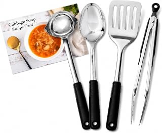 OXO Good Grips Stainless Steel Kitchen Utensil Set - Ladle, Spoon, Tong