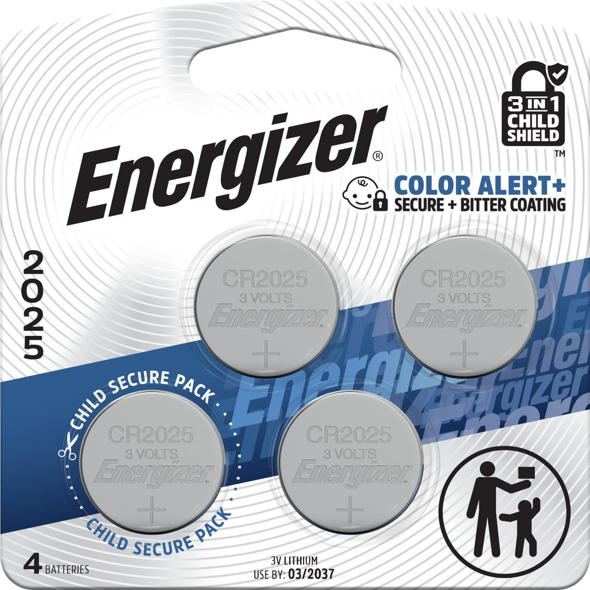 2025 Batteries (4 Pack) by Energizer – 4 Count (Pack of 1), Multicolor, Model E304254700