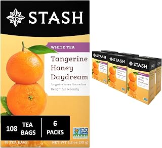 Stash Tea Tangerine Honey Daydream White Tea - Caffeinated, Non-GMO Project Verified Premium Tea with No Artificial Ingredients, 18 Count (Pack of 6) - 108 Bags Total