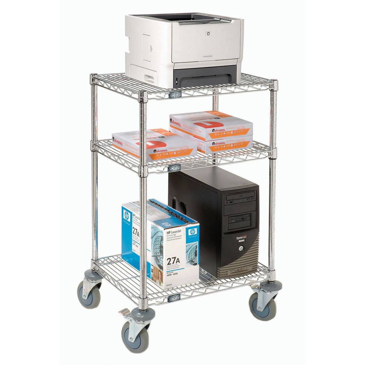 Chrome Wire Shelf Mobile Printer Stand by Nexel – 18"L x 24"W x 39"H, Steel, Chrome, Model 250117A