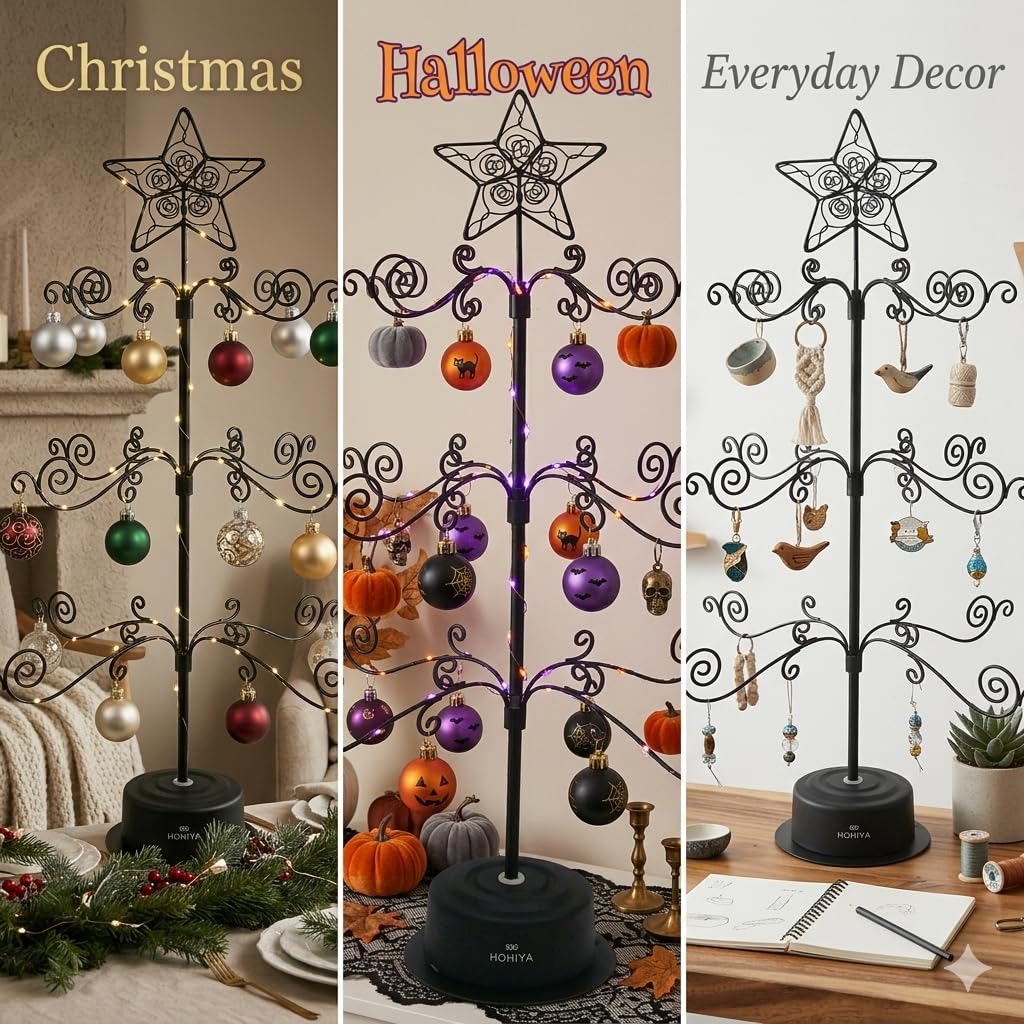 HOHIYA Rotating Ornament Tree, 24 Inch, 36 Hooks, Black
