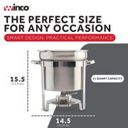 Stainless Steel Marmite Soup Chafer 11qt Round W/ Cover & Fram by Winco – Medium, 11.0 quarts, Stainless Steel