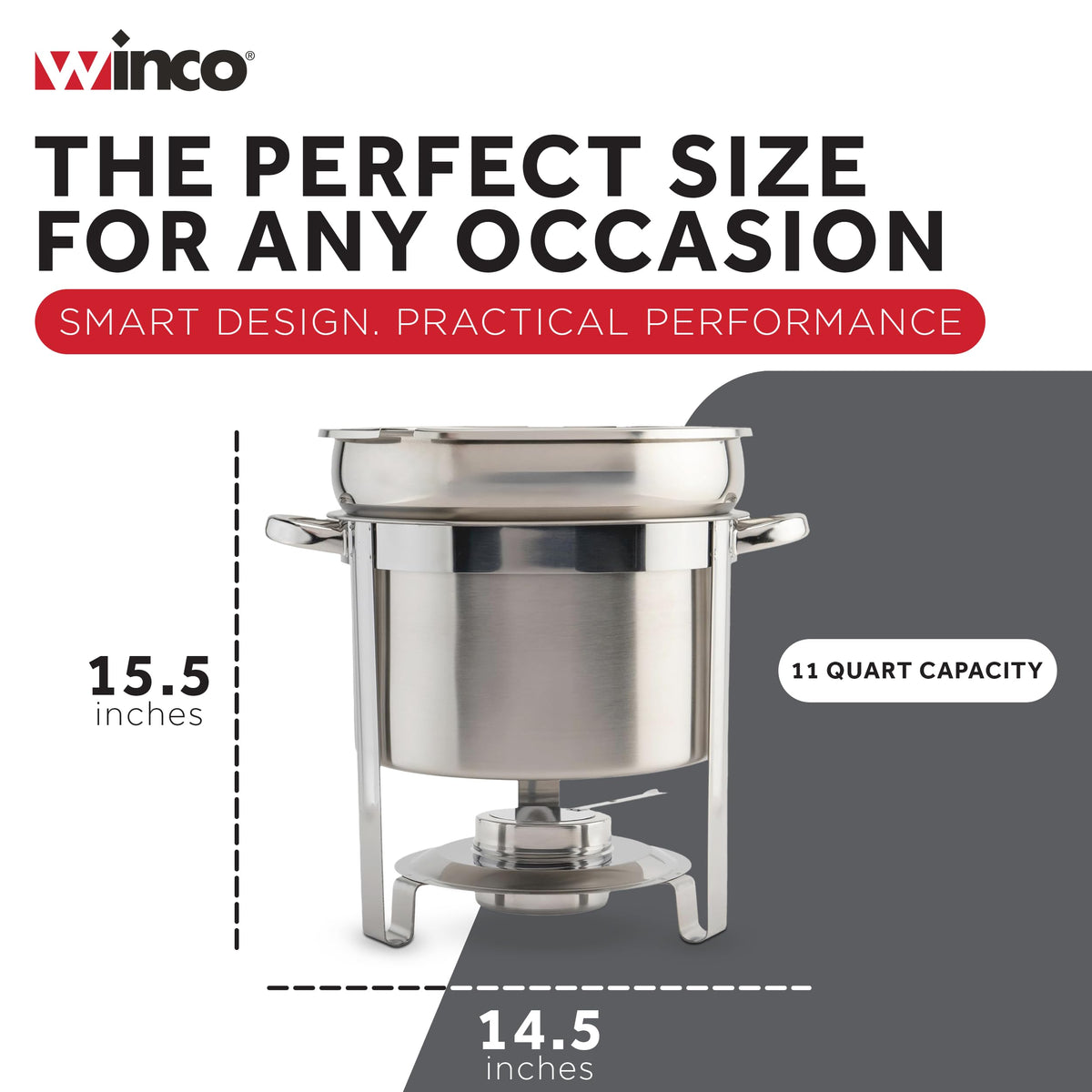 Stainless Steel Marmite Soup Chafer 11qt Round W/ Cover & Fram by Winco – Medium, 11.0 quarts, Stainless Steel