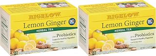 Bigelow Tea Lemon Ginger plus Probiotics Herbal Tea, Caffeine Free Tea with Lemon and Ginger, 18 Count Box (Pack of 12), 108 Total Tea Bags