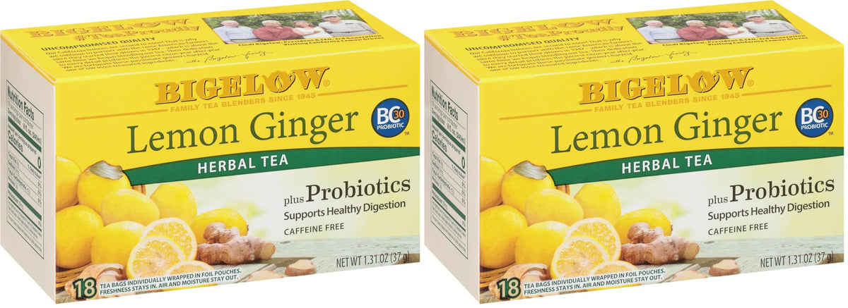 Bigelow Tea Lemon Ginger / 18 Count (Pack of 12) / Lemon Ginger plus Probiotics Herbal