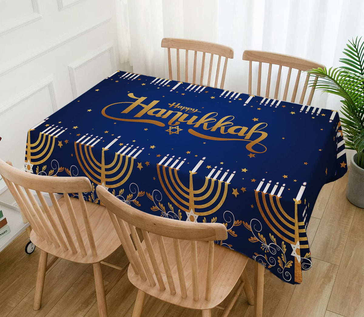 Hafangry Hanukkah Tablecloth, Menorah Design, 60 x 84 Inch