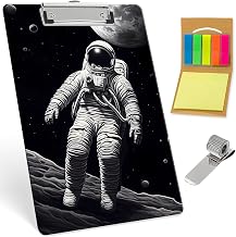 Plastic Clipboard,Standard A4 Letter Size Clipboards for Decorative Office School,Clip Boards with Pen Holder for Nurses, Students, Man and Women,Spaceman